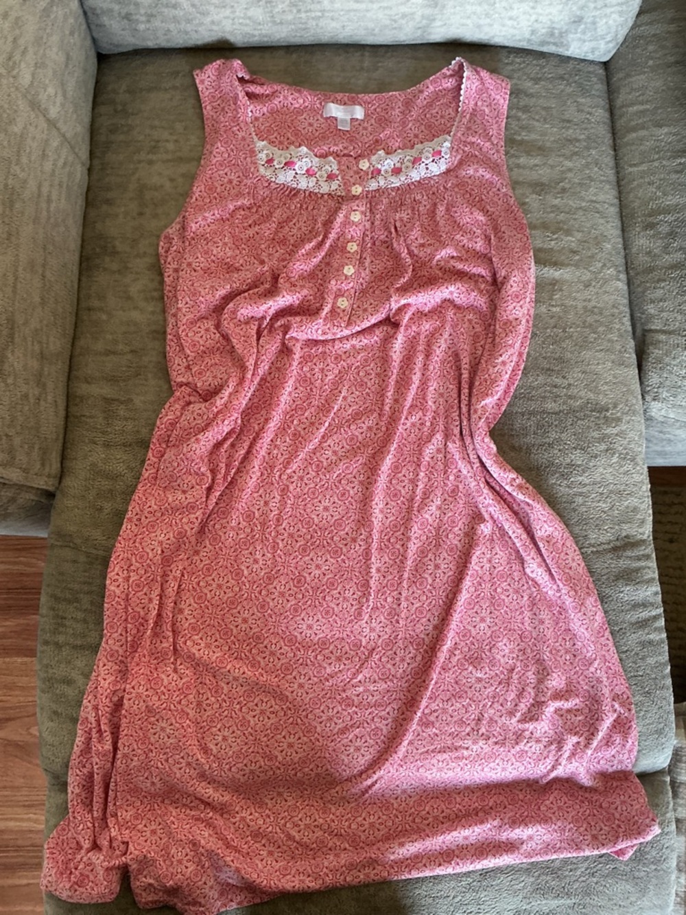 Secret Treasures Cottagecore Nightgown - Pink Floral Lace Sleep Dress - XL